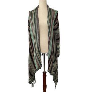 Billabong Womens Striped Open Front Duster Cardigan Size large Boho Beach Fringe